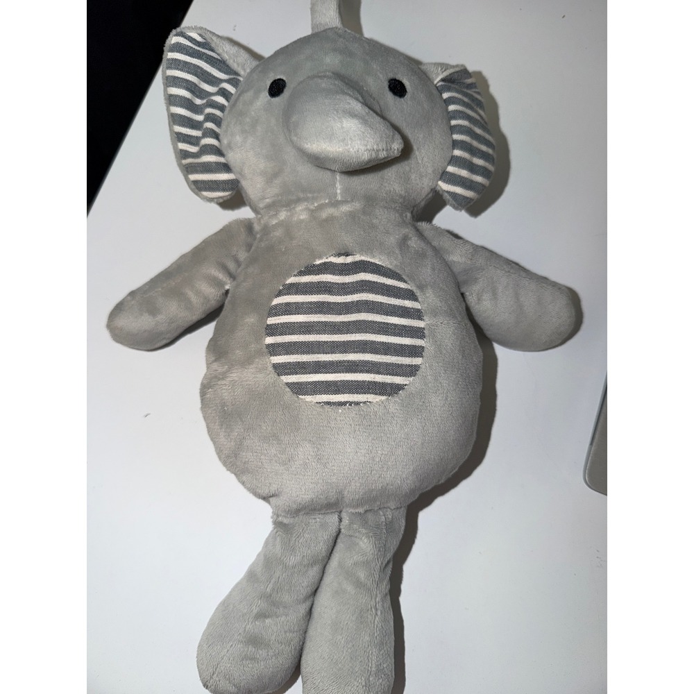 Grey Elephant Plush Stuffed Animal Striped Ears Belly Nursery Toy Hanging Loop